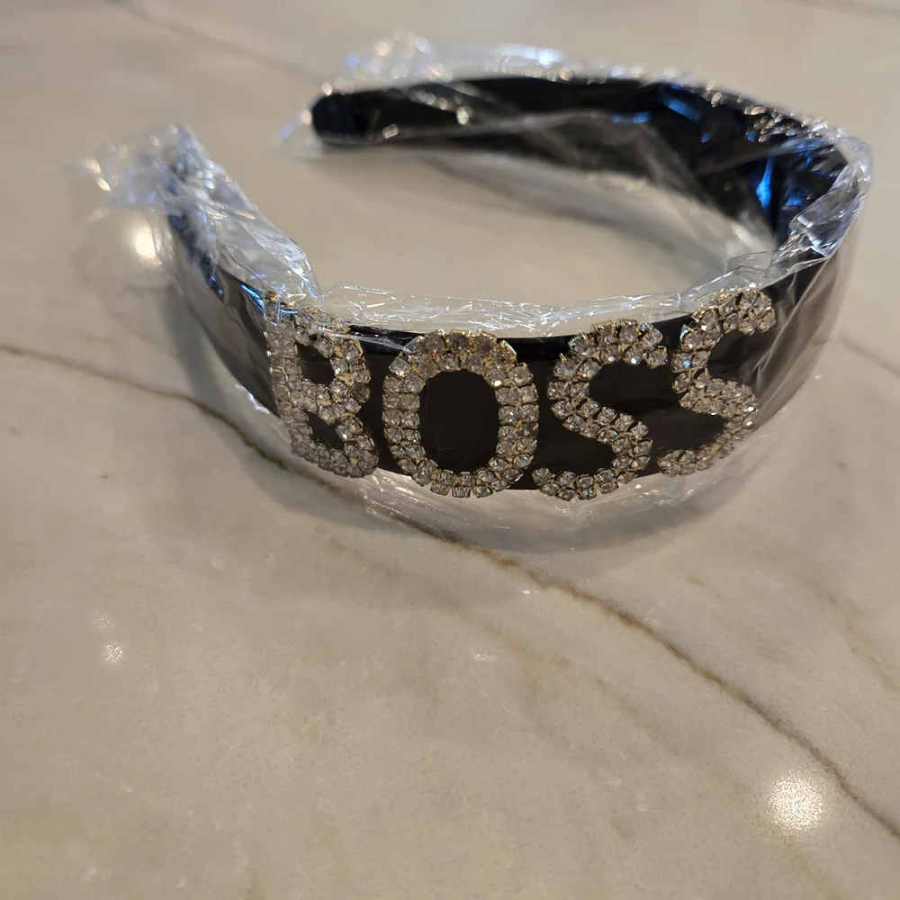 BOSS Black and Gold Headband with Crystals